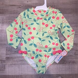 Carter's Just One You Rash Guard Swimsuit Set Girls 18 M Cherry 2 Piece Bows